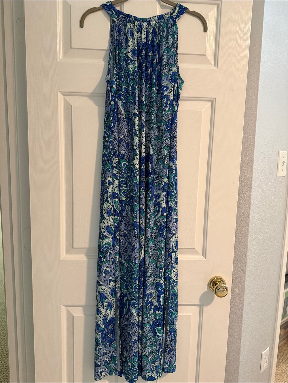 Anne Klein Blue & Teal Paisley Maxi Dress, Sz 10